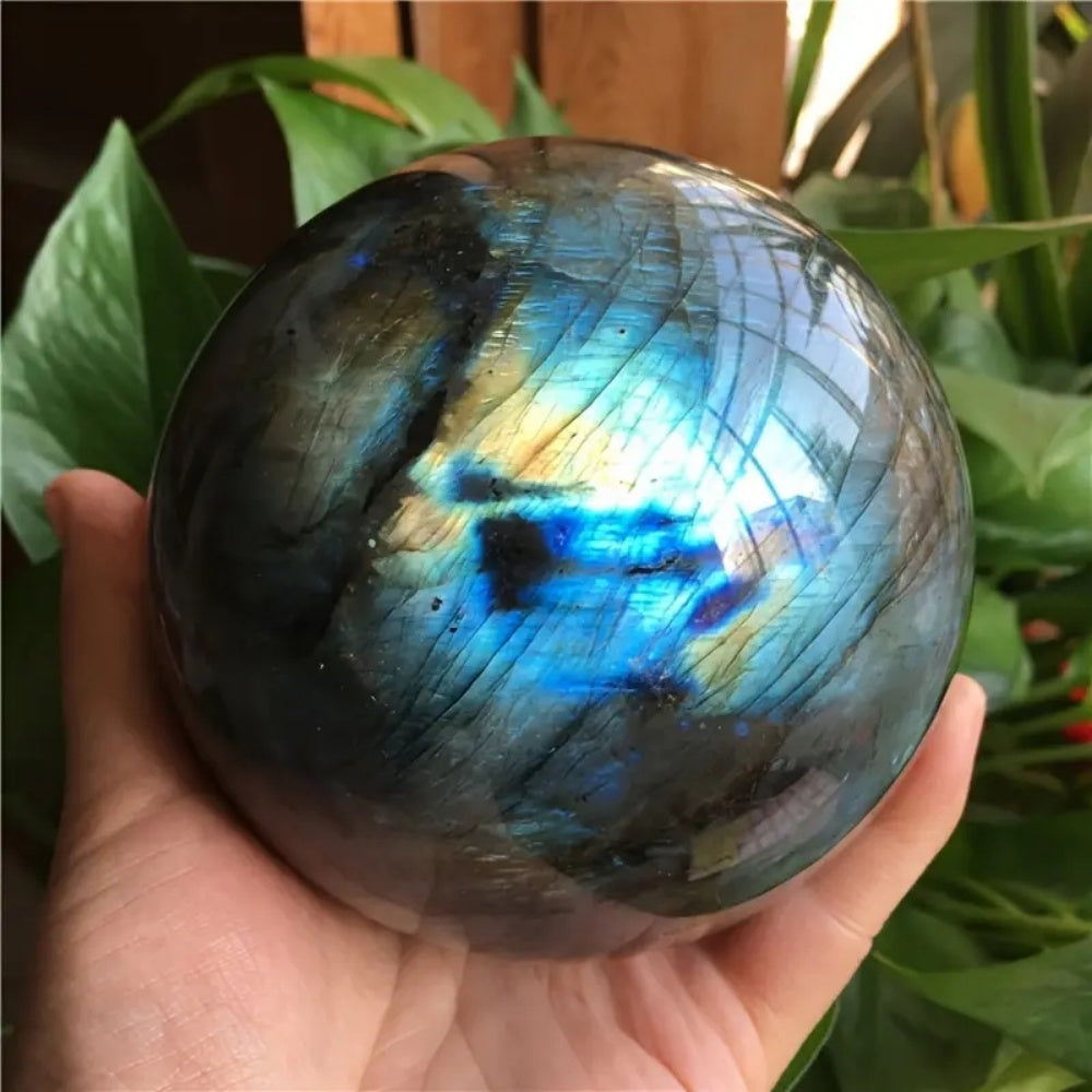 Natural Blue Labradorite Sphere 9-10 cm - blue flash view