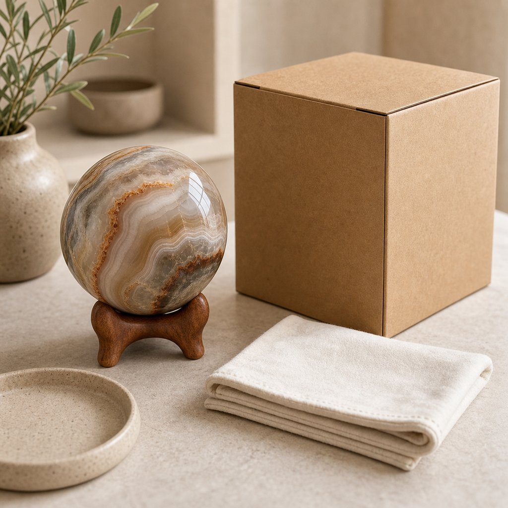Natural Stone Sphere With Wood Stand