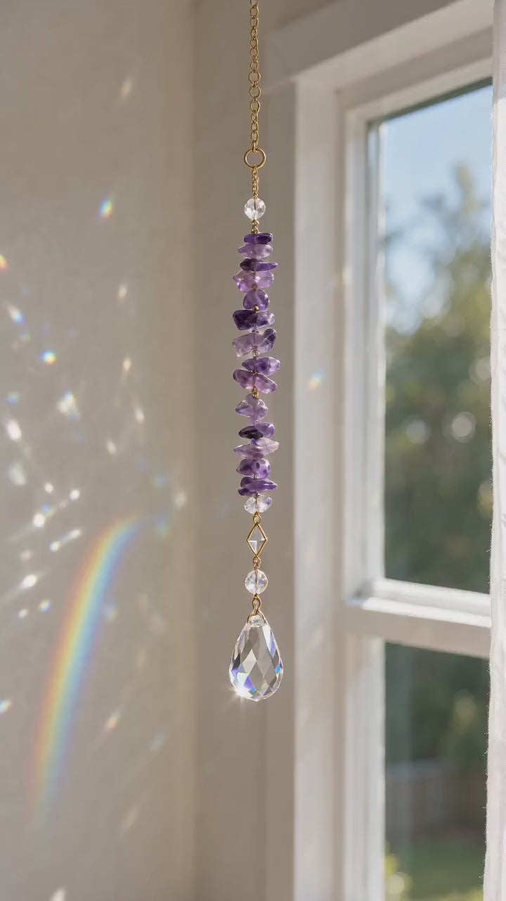 Helia Crystal amethyst chip suncatcher product video