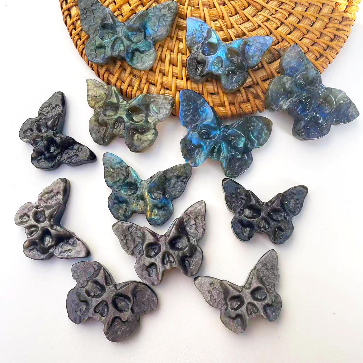 Labradorite skull carving group view