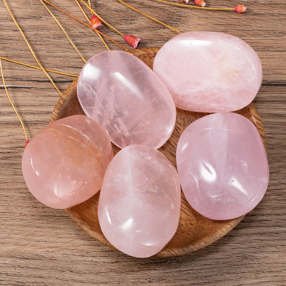 Rose quartz palm stone product view 1