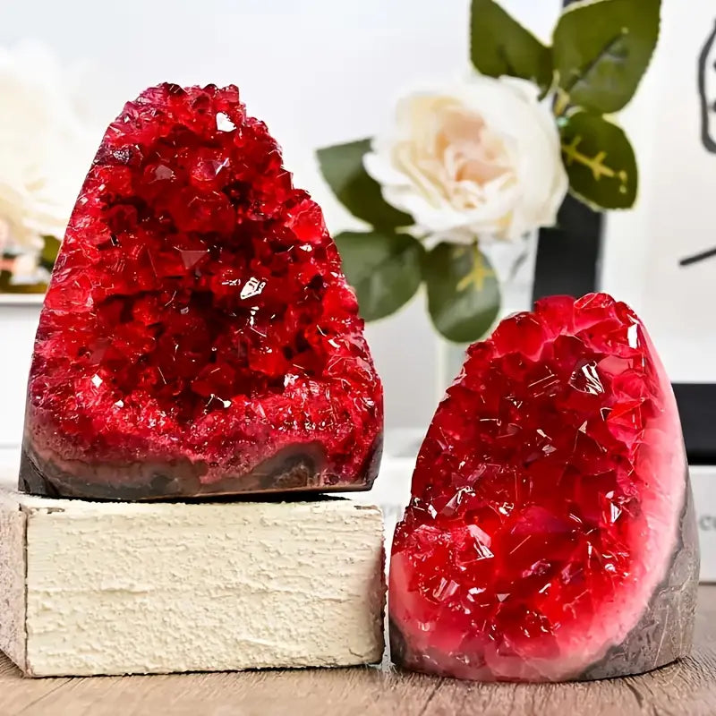 Red amethyst geode cluster close-up