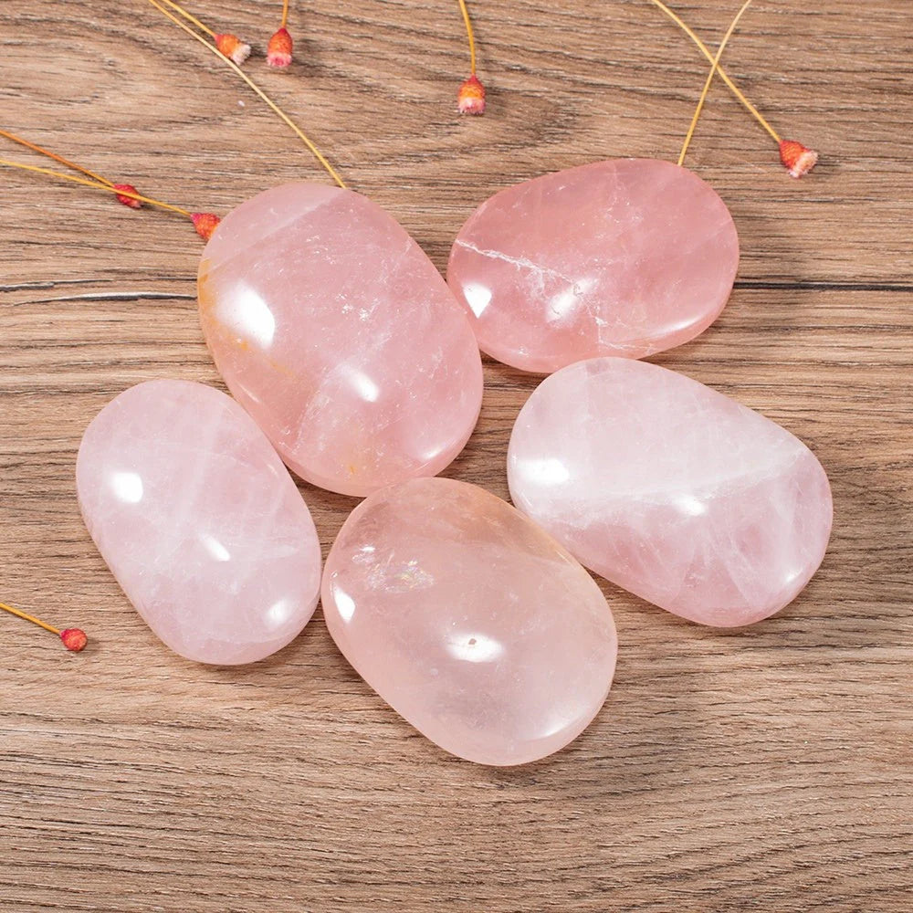 Rose quartz palm stone product view 2