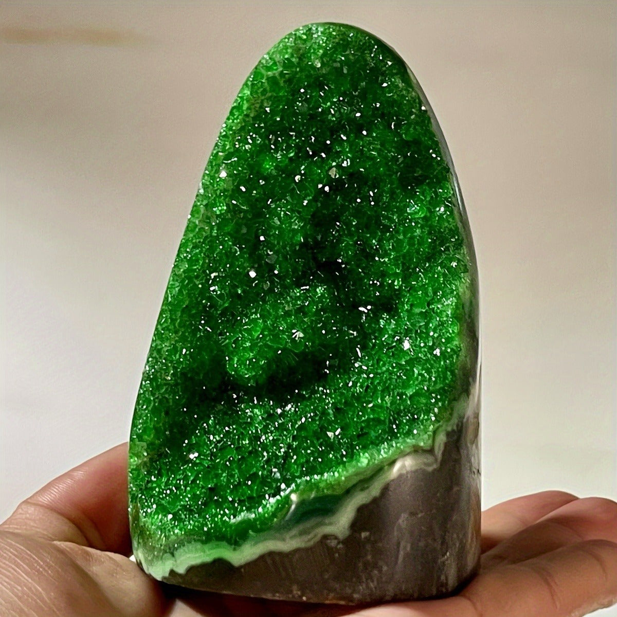Green quartz geode cluster close-up