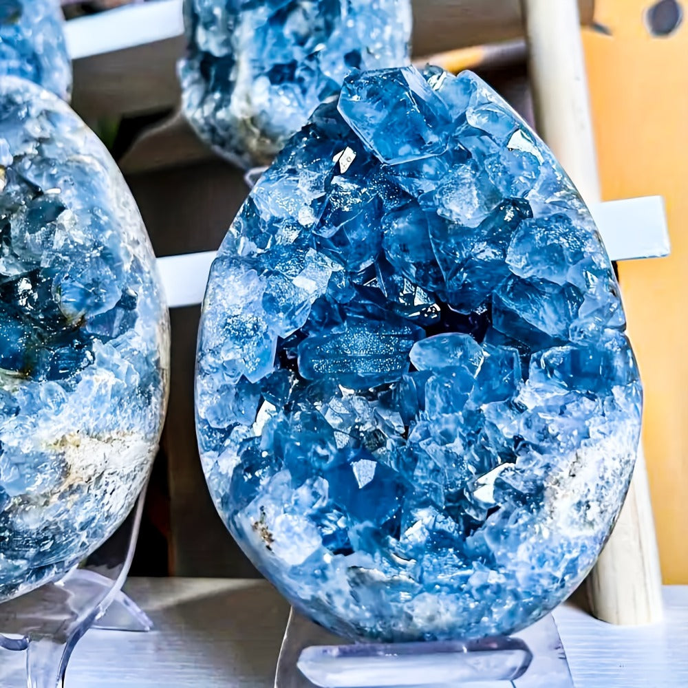 Blue celestite geode cluster product view