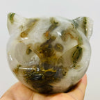 Natural Moss Agate Cat Carving for Home Decor product view 3