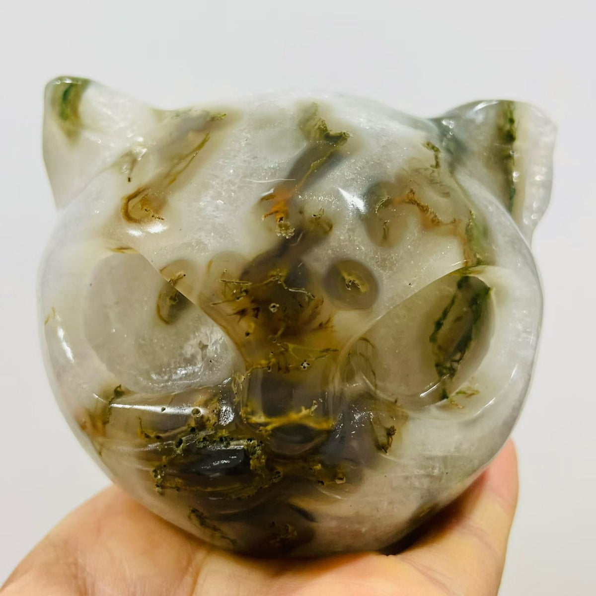 Natural Moss Agate Cat Carving for Home Decor product view 3