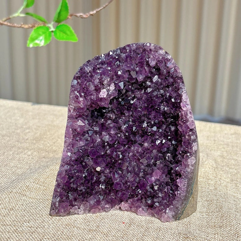Purple amethyst geode cluster close-up