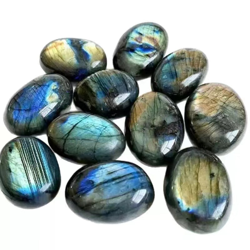 Natural labradorite polished palm stone reference view