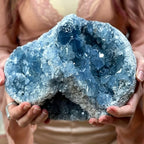 Blue celestite geode reference view