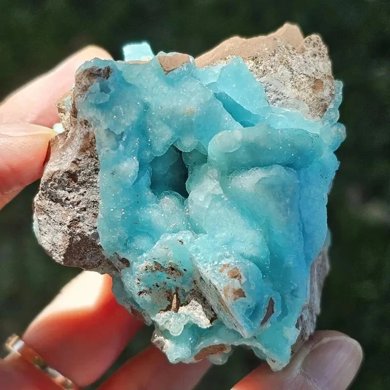 Raw blue aragonite gemstone reference view