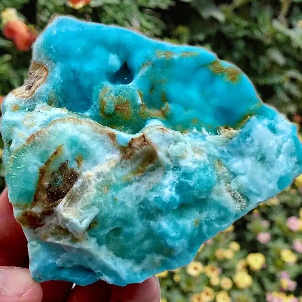 Raw blue aragonite gemstone reference view