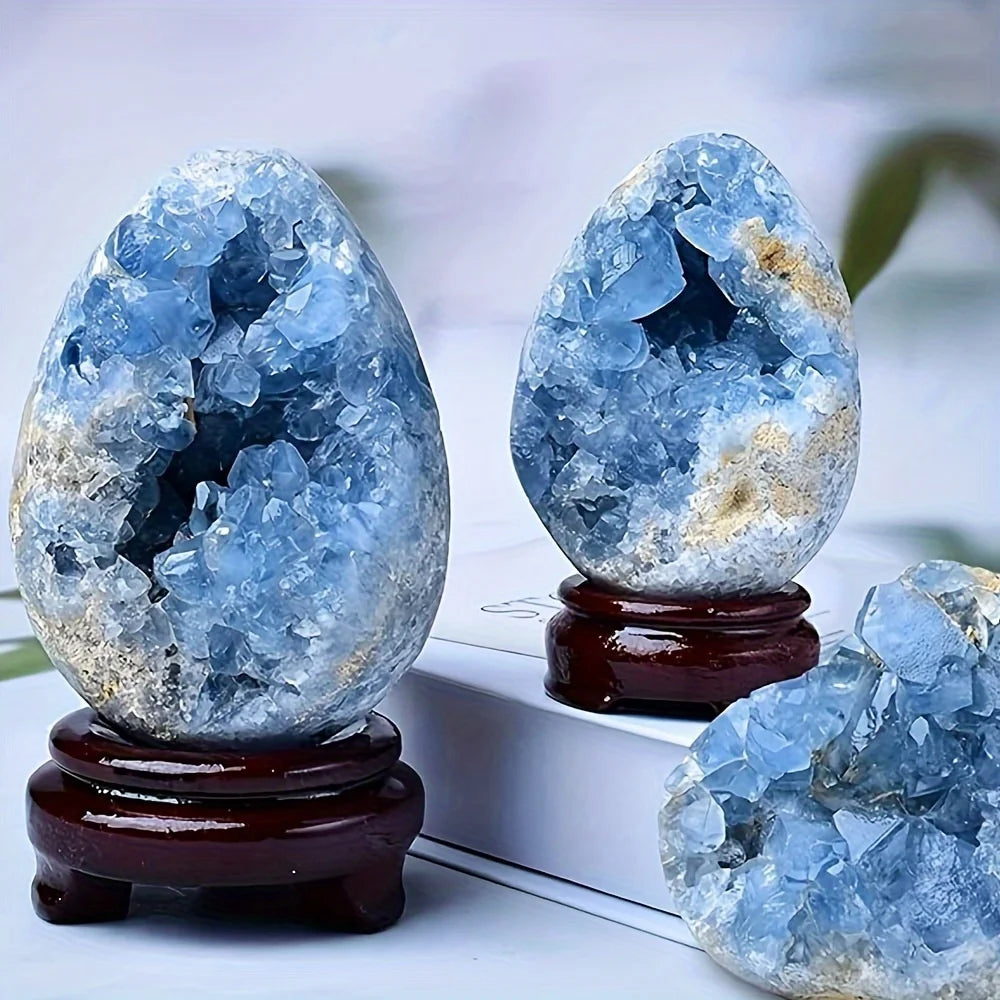 Blue celestite geode reference view