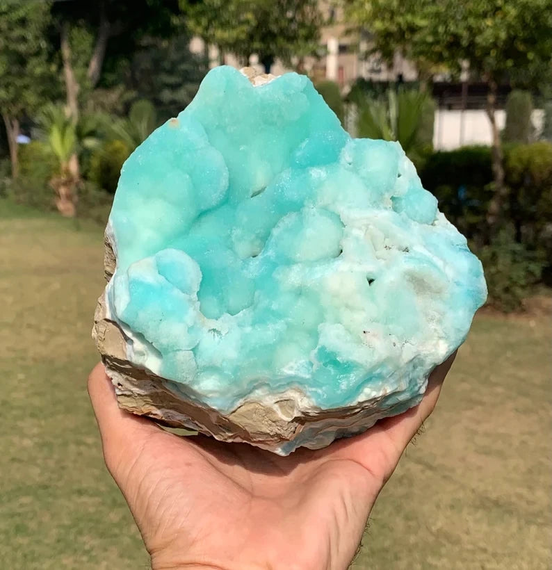 Raw blue aragonite gemstone reference view